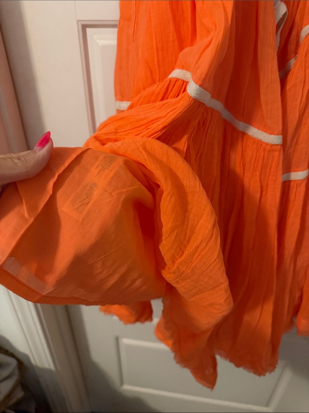 Free People Bright Orange Backless Tiered Mini Dress with White Trim - Picture 3 of 4